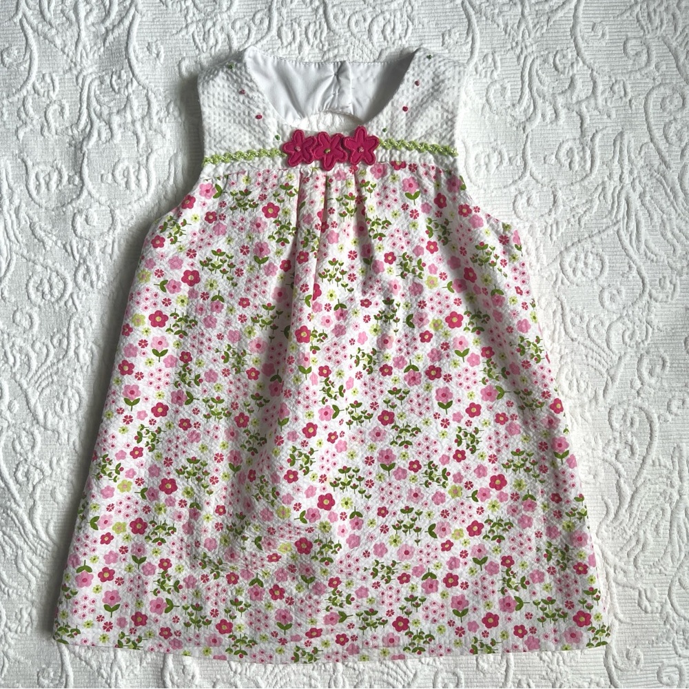 18M🌸 Florence Eiseman Floral Printed Seersucker Dress w/ Appliqué Flowers